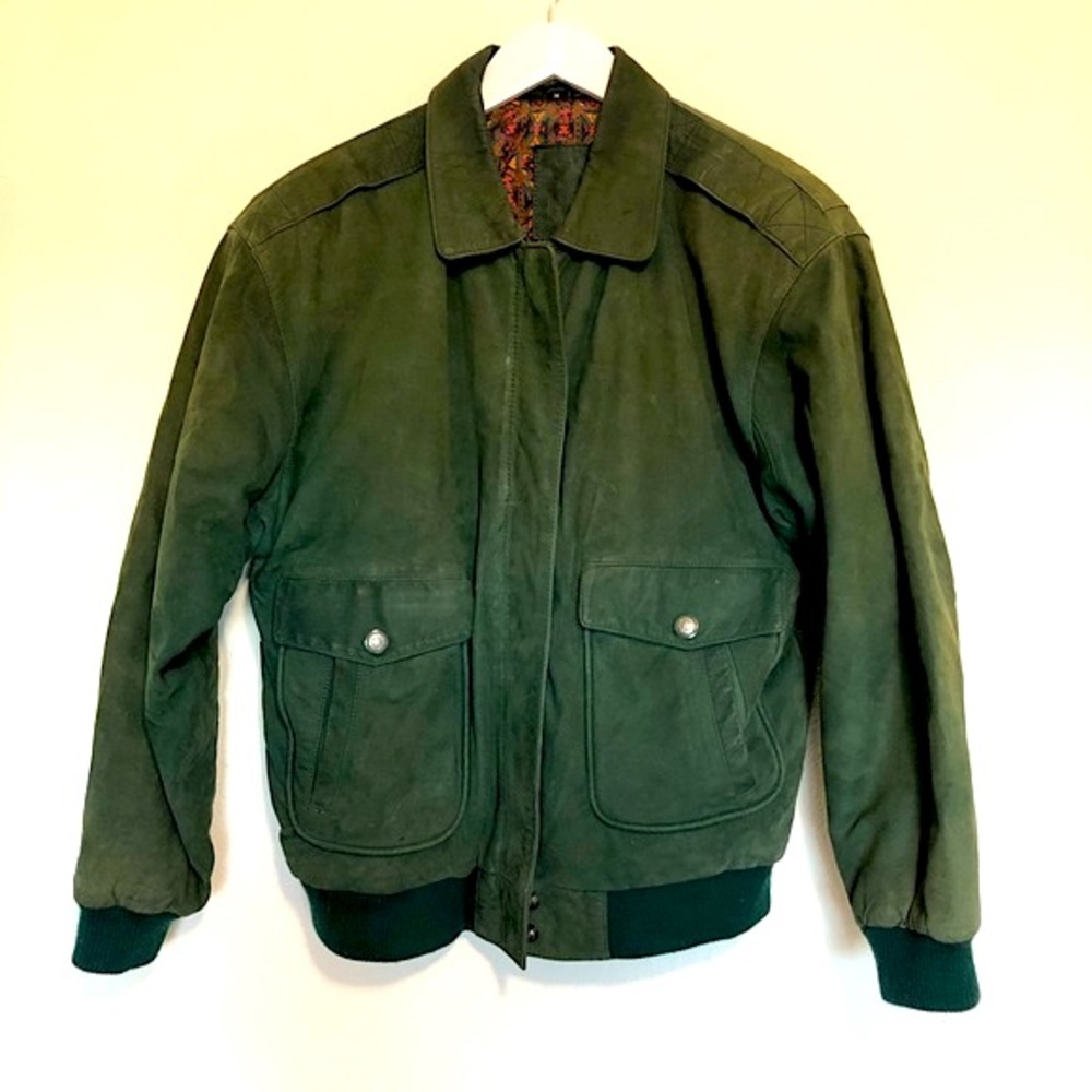 Vintage Leather Jacket Olive Oversized 90’s Mixed Blues
